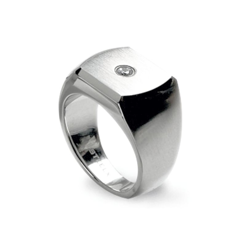STEELX Stainless Steel Signet-style Ring with Single CZ - R336 - Click Image to Close